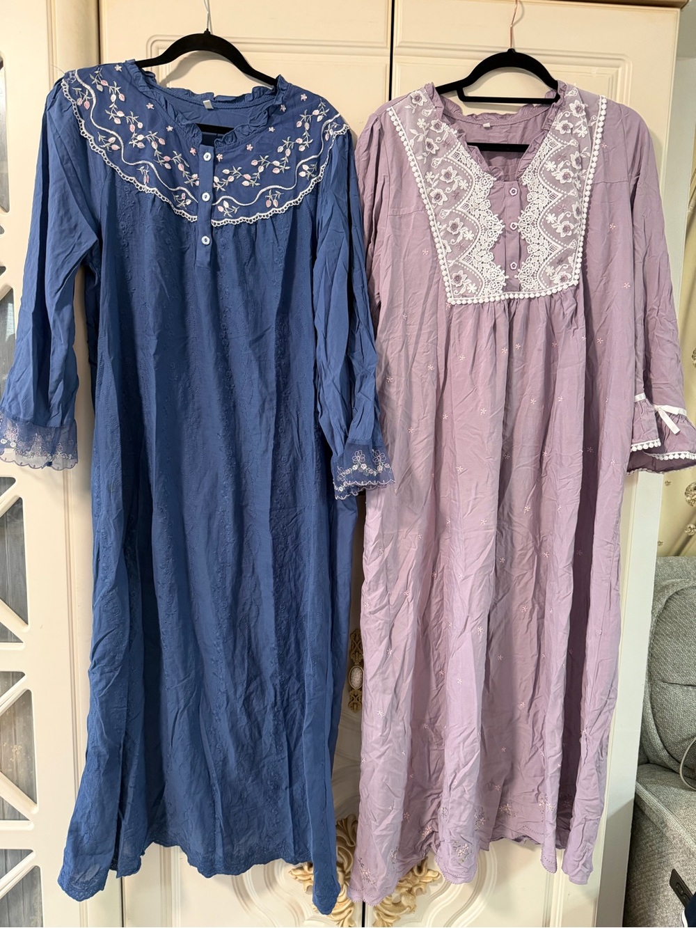 Blue Embroidered Cotton Nightgown - Women's Intimates
